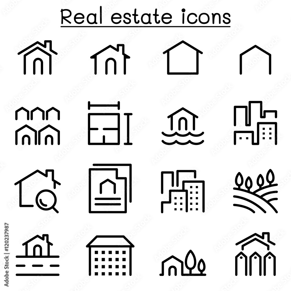 Real estate icon set in thin line style Real estate icon set in thin line style