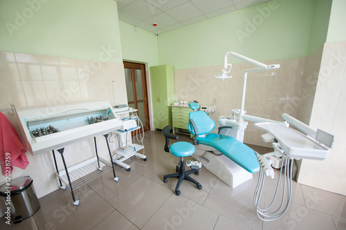 Dental unit  therapeutic and surgical instruments in empty dentist office. Surgery. Dentistry. Stomatological equipment