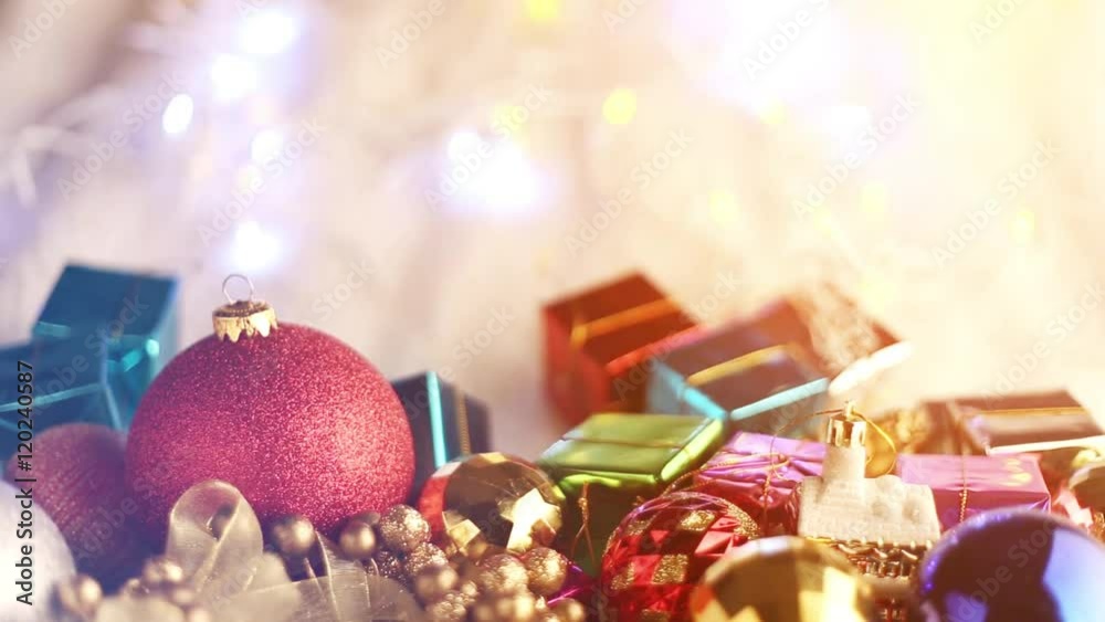 xmas background with decoration ball and box gift vintage color tone