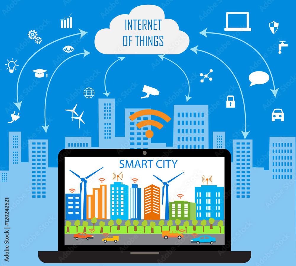 Obraz premium Internet of things concept and Cloud computing technology with different icon and elements. Internet of things cloud with apps.