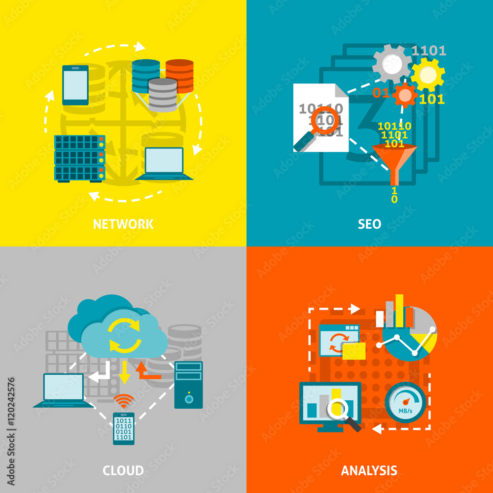 Database Analytics Flat Icons Square Database Analytics Flat Icons Square