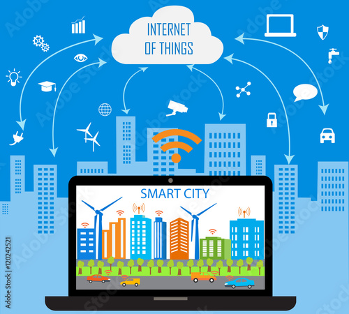 Internet of things concept and Cloud computing technology  with different icon and elements. Internet of things cloud with apps.