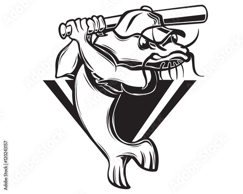 Sport Baseball Team Emblem Mud Catfish Logo Black and White
