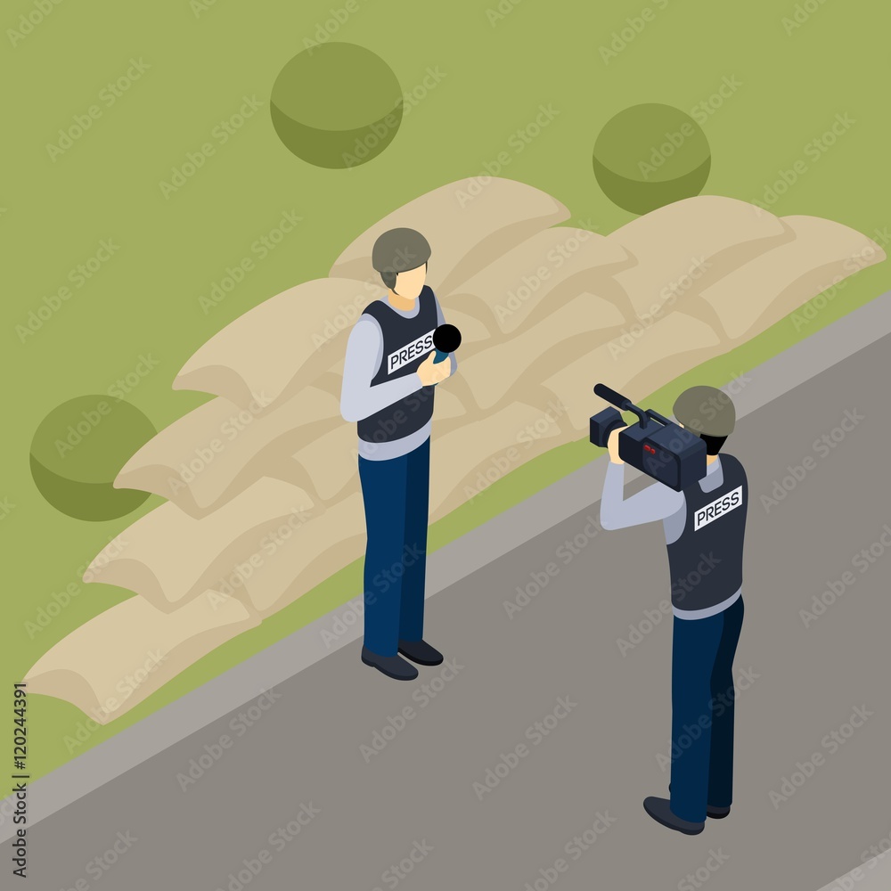 Reporters Rendering Stand In Journalist Reporter Profession Isometric Banner Stock Illustration ...