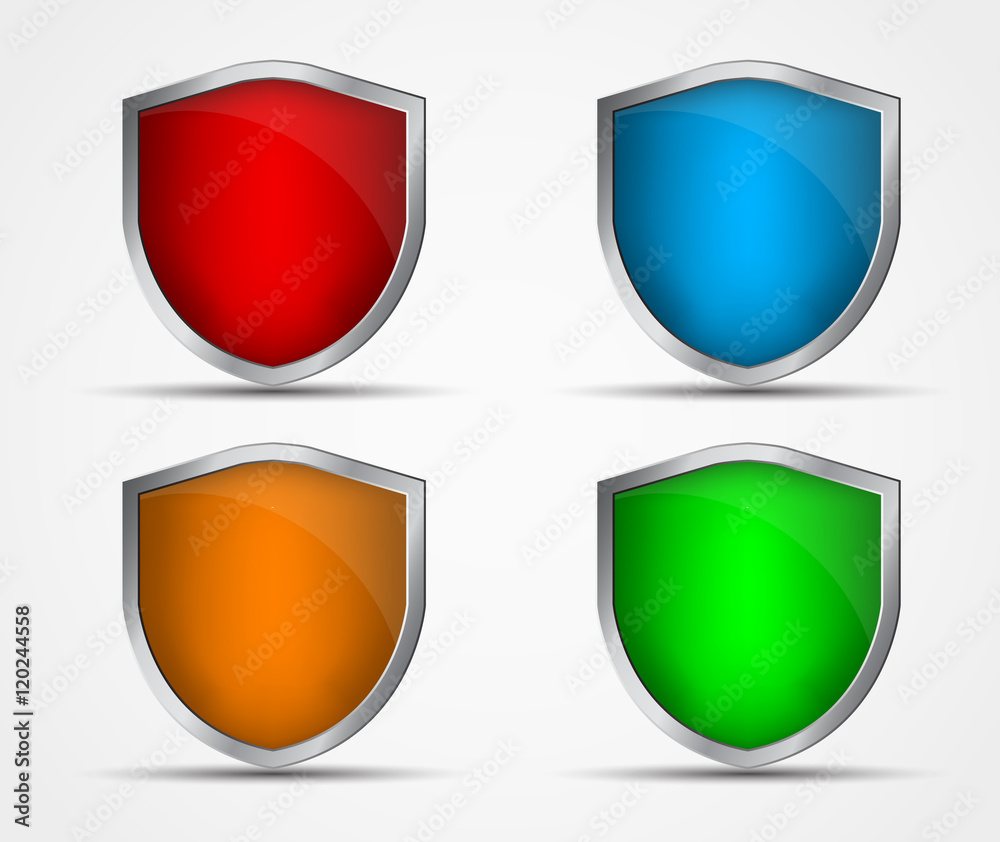 Set of icons of different colors and shapes of shields Set of icons of different colors and shapes of shields