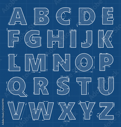 Alphabet in style of a technical drawing