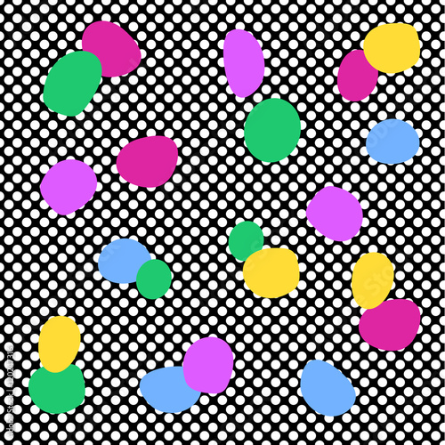 Seamless based on dots background with colored shapes