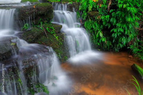 Mun Daeng Waterfall  the beautiful waterfall in deep forest during rainy season at Phu Hin Rong Kla National Park in Thailand
