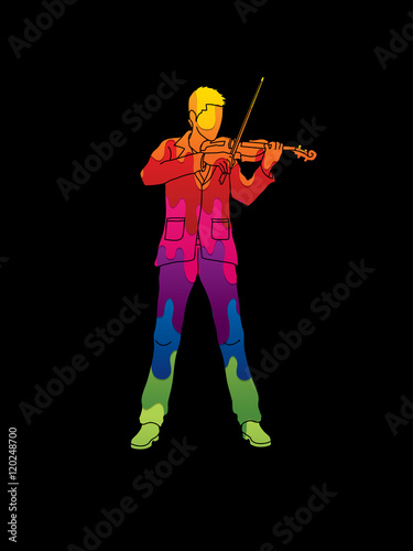 Violinist playing violin designed using colorful melt graphic vector.