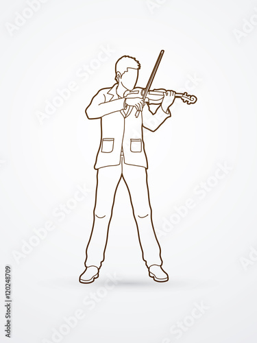 Violinist playing violin outline graphic vector.