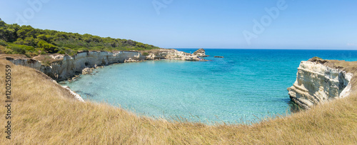 Scenic view of the rocky cliffs in Torre Sant Andrea, Salento, A