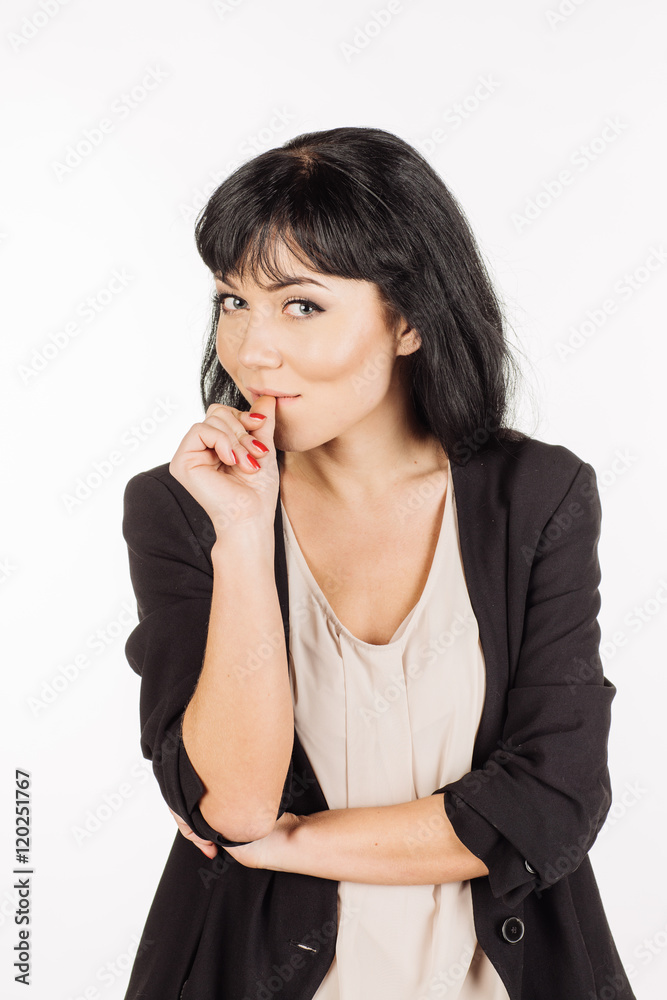 Woman cunning, studio photo isolated on a white background Woman cunning, studio photo isolated on a white background