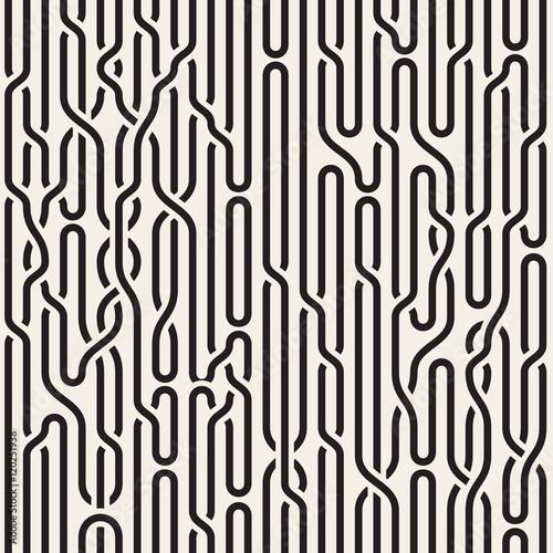 Vector Seamless Black and White Irregular Vertical Braid Lines Pattern