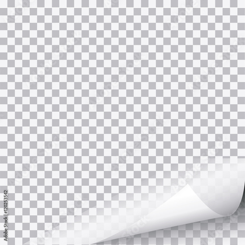 Page curl with shadow on a blank sheet of paper, design element for advertising and promotional message isolated on white background. EPS 10 vector illustration.