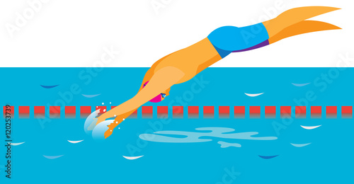 Young swimmer jumps into the water