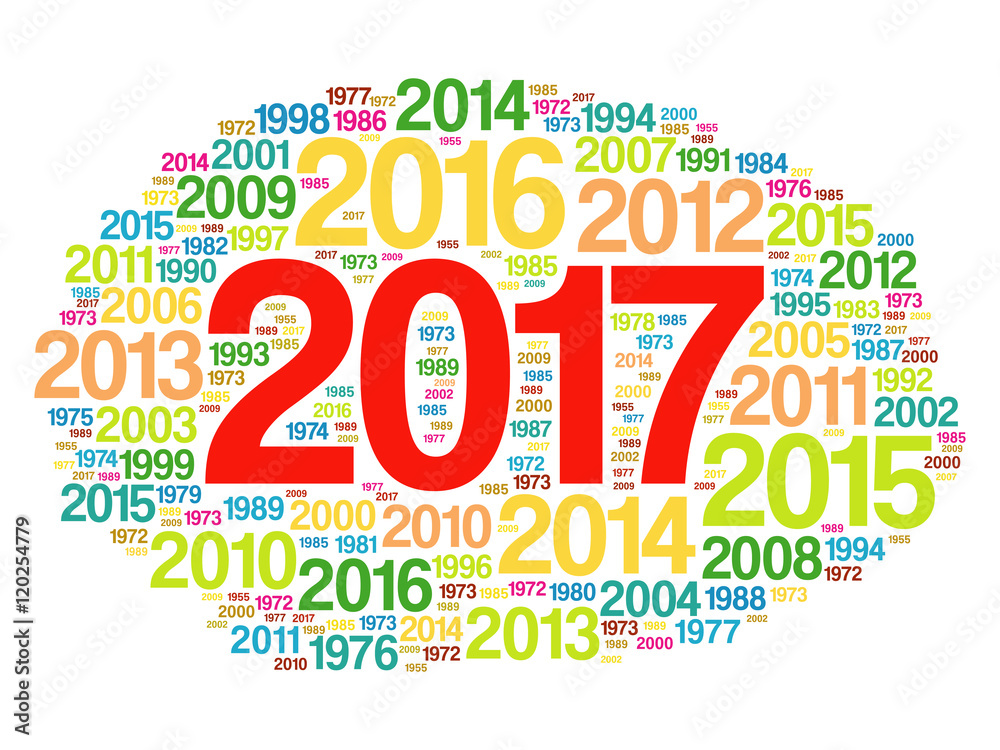 2017 Happy New Year and previous years word cloud collage
