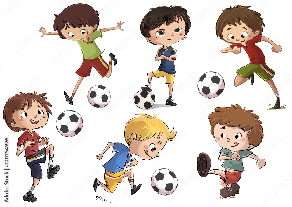 niño jugando con pelota de futbol Stock Illustration