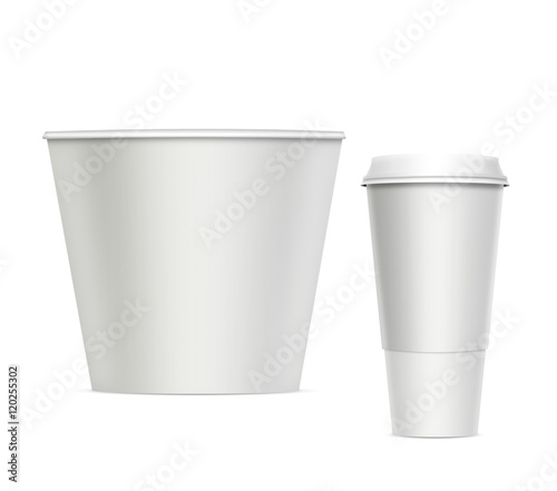 Coffee or tea and popcorn cups Isolated on white background