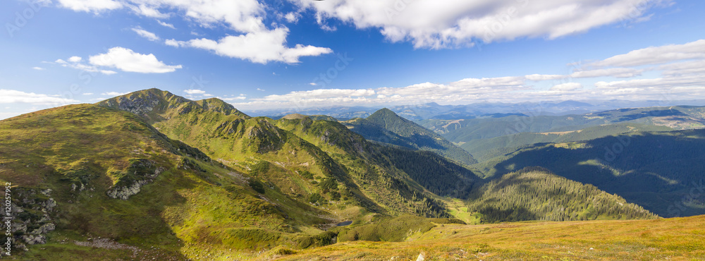 Fototapeta premium Panorama of Carpathian mountains in summer sunny day