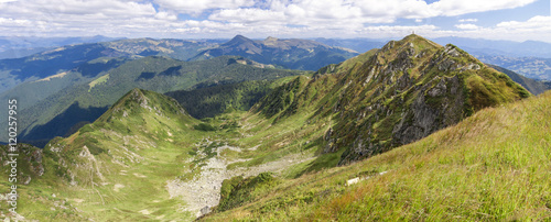 Panorama of Carpathian mountains in summer sunny day © bilanol