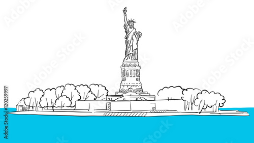Statue of Liberty Island Areal Sketch