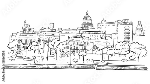 Havana Cuba Panorama Outline Sketch