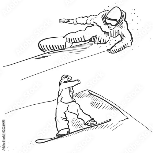 Two Snowboarder Jumping Situation Sketches