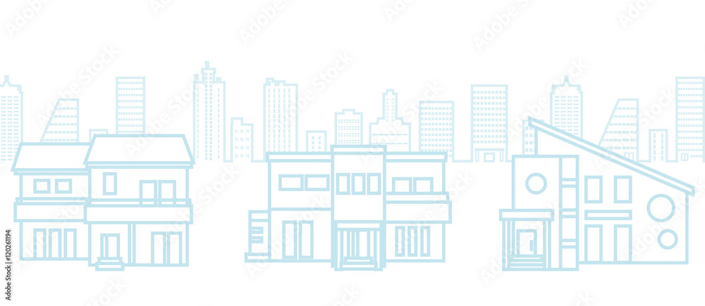 Three Houses in urban background
