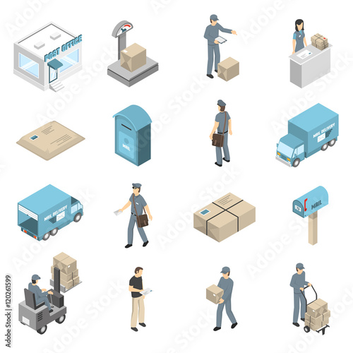 Post Office Service Isometric Icons Set 