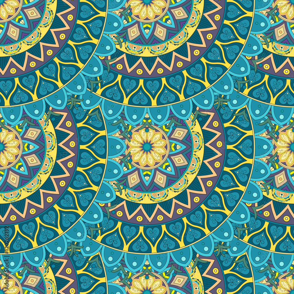 Ornate floral seamless texture, endless pattern with vintage mandala elements.