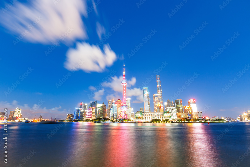 Beautiful Shanghai city skyline and the huangpu river at night,China Beautiful Shanghai city skyline and the huangpu river at night,China