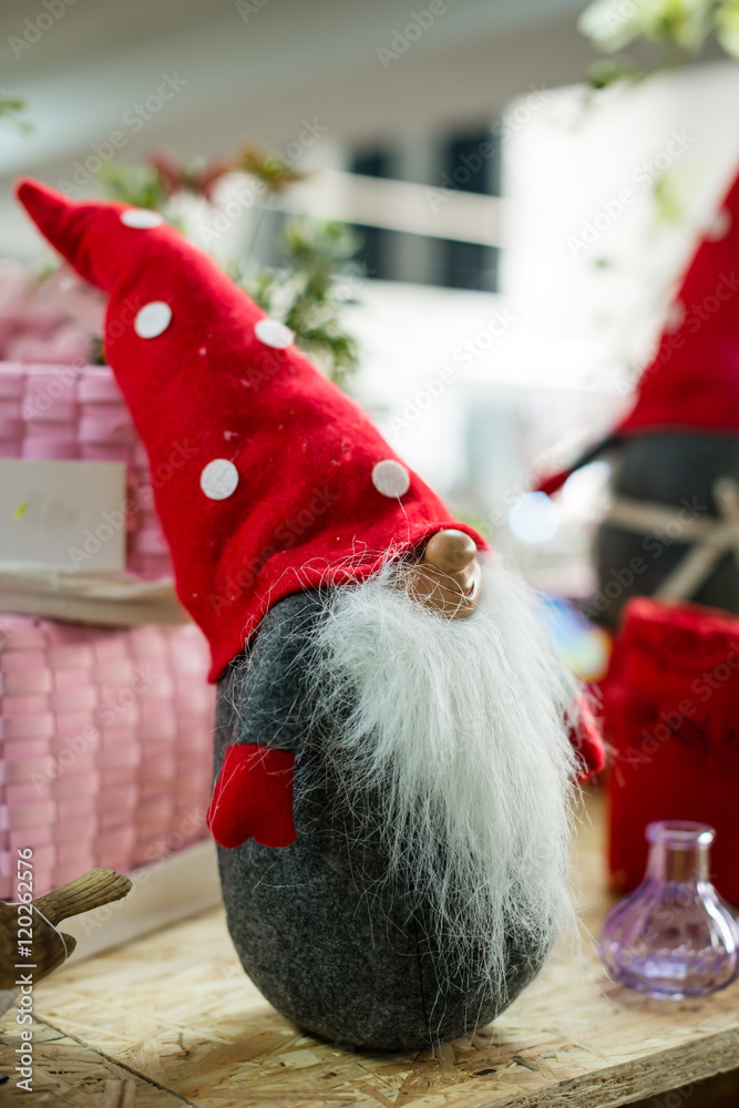 Obraz premium Toy gnome Santa Claus Christmas and New Year, shallow depth of f