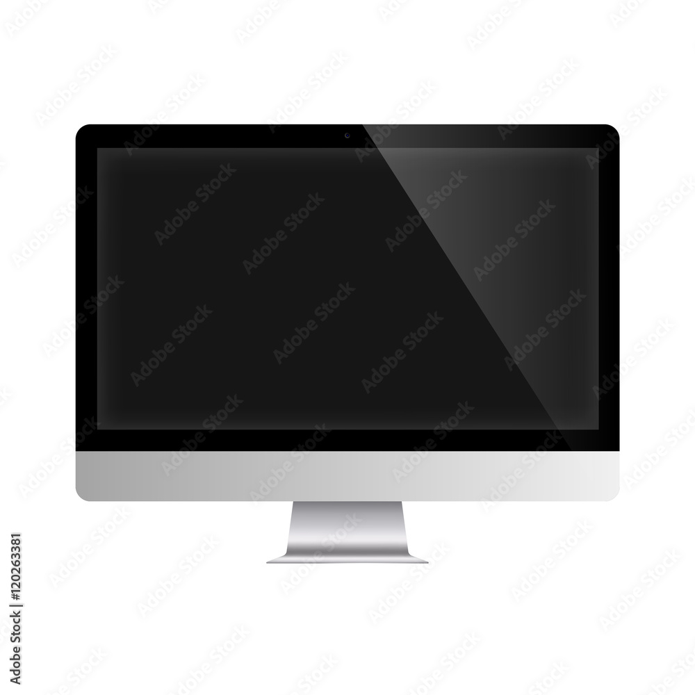 Vector illustration of modern screen monitor. Popular computer display. Isolated on white.