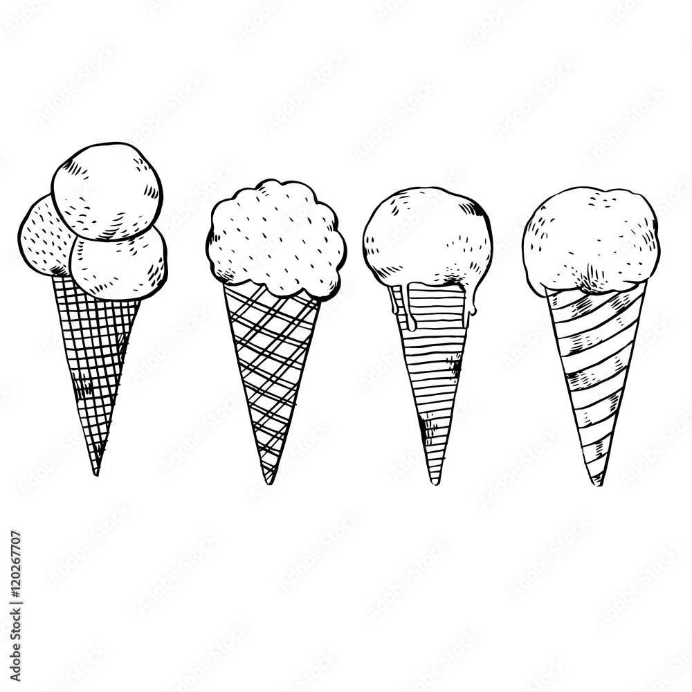 Vector illustration with cute hand-drawn ice creams Vector illustration with cute hand-drawn ice creams
