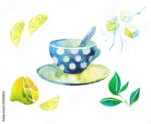 Wallpaper Mural watercolor illustration of tea with mint Torontodigital.ca