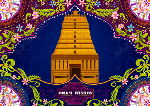 South Indian temple structure building for Happy Onam
