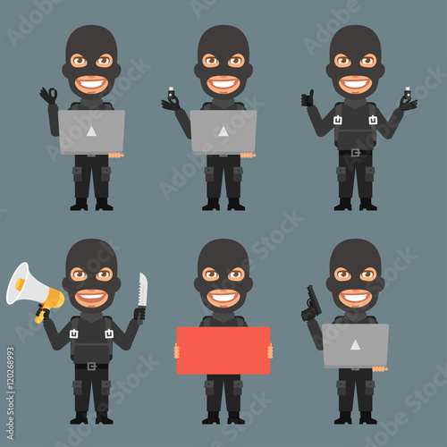 Robber Holds Notebook Poster Megaphone