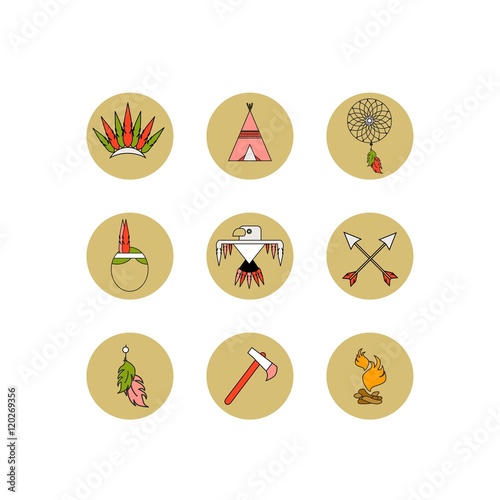 Vector set of icons. The most necessary thing for Indians. Flat style