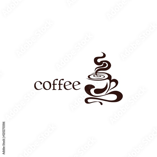 Vector Cup of coffee with abstract smoke and sample text