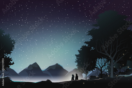 couple watch mountain at night