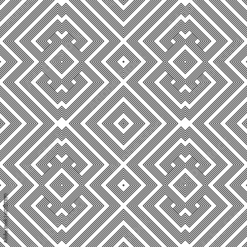 monochrome geometric knotted seamless pattern.