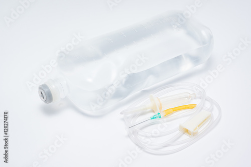Принти на полотні Disposable infusion set and plastic saline bag