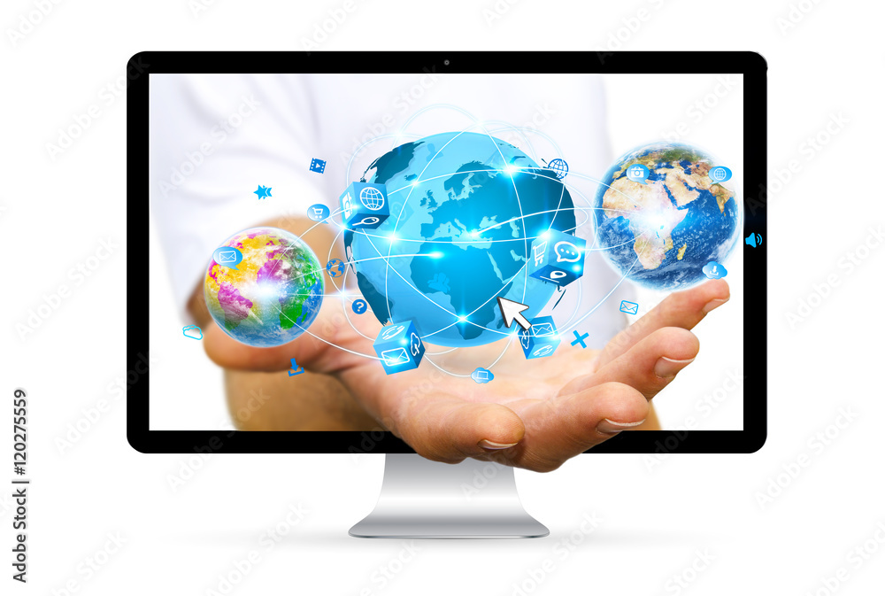 Businessman in office using digital data network Businessman in office using digital data network