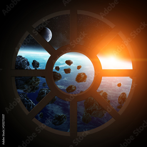Fototapeta Naklejka Na Ścianę i Meble -  View of planet Earth from a spaceship cabin