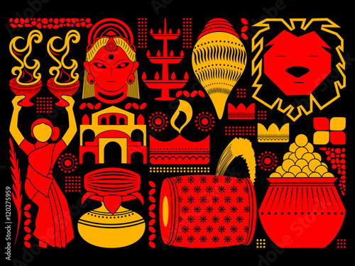 Happy Durga Puja festival background kitsch art India