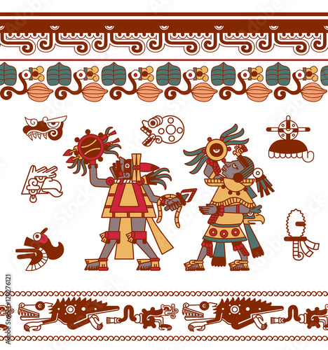 sketch drawing aztec cacao bean, leaves, nibs, pattern for choco