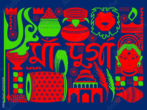 Happy Durga Puja festival background kitsch art India