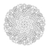 Round element for coloring book. Black and white floral pattern. Vector illustration.