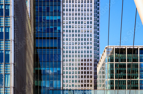 Office Buildings and South Quay footbridge in Canary Wharf, financial district of London