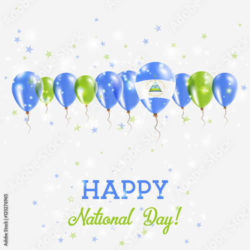 Nicaragua Independence Day Sparkling Patriotic Poster. Happy Independence Day Card with Nicaragua Flags, Confetti, Stars, Bokeh and Glitter.